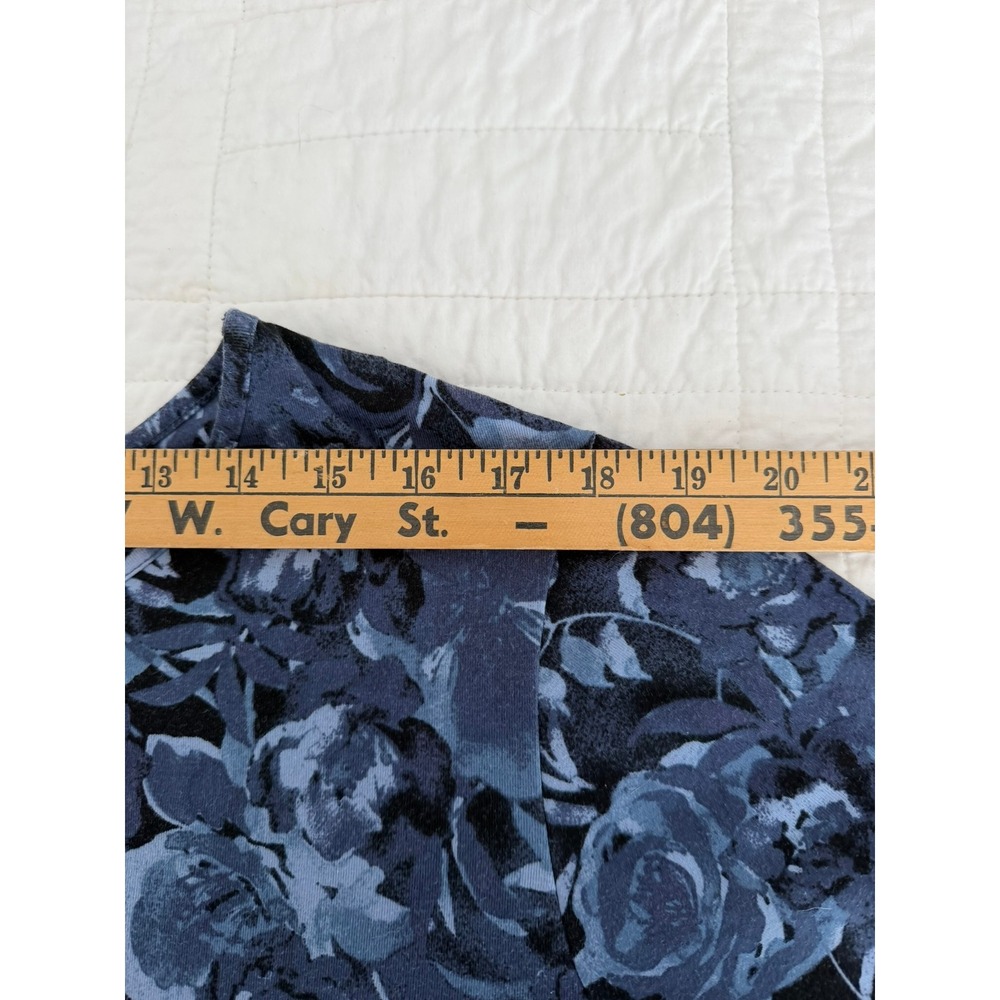 Denim & Co. Blue Floral Rose Print Long Sleeve Top 3X A282205 Cotton Spandex - Picture 7 of 10